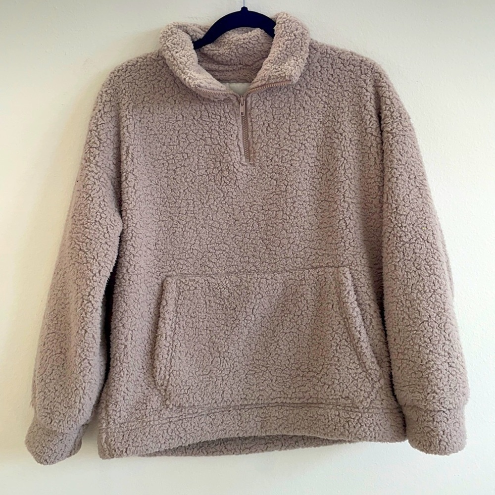 American Eagle Beige sherpa quarter zip pullover XS NWOT
